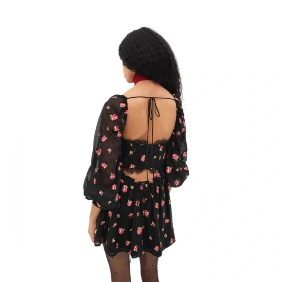 For Love and Lemons Wren Black Floral Mini Dress Size M - Picture 7 of 7